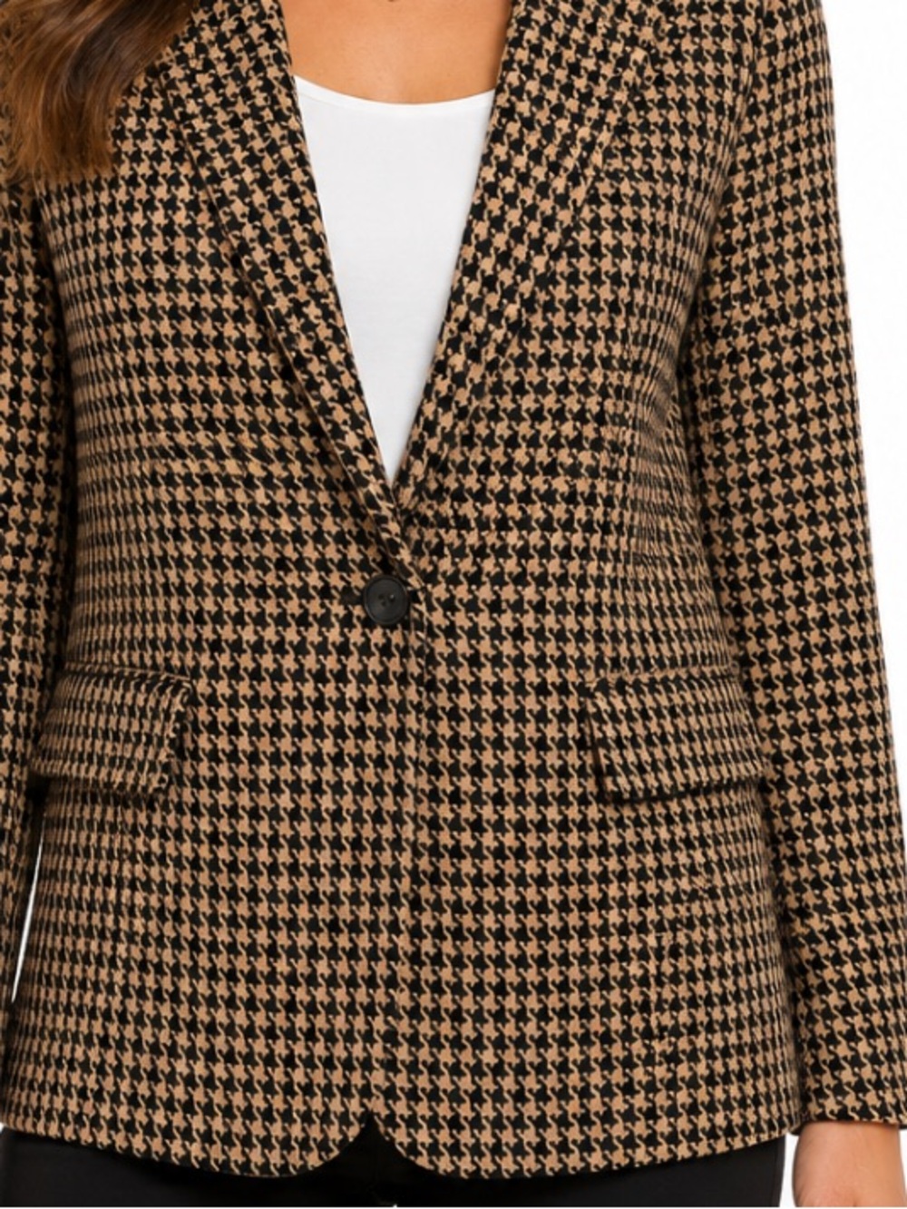 NINE WEST Black & Tan Vintage Houndstooth Wool Single Button Blazer XL NWOT - Picture 3 of 8